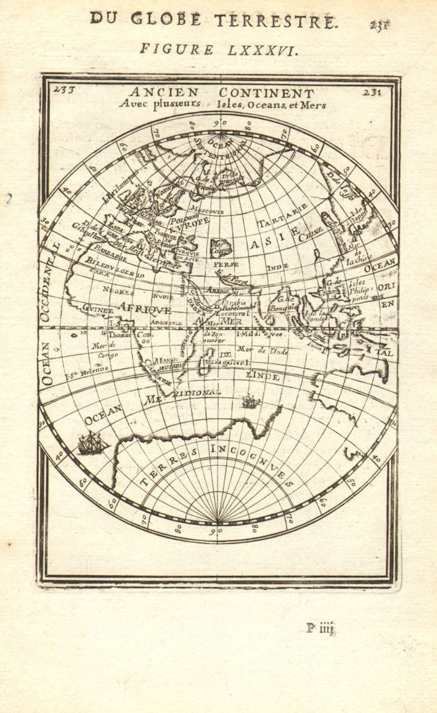 EASTERN HEMISPHERE. 'Ancien continent'. Asia Africa Europe. MALLET 1683 map
